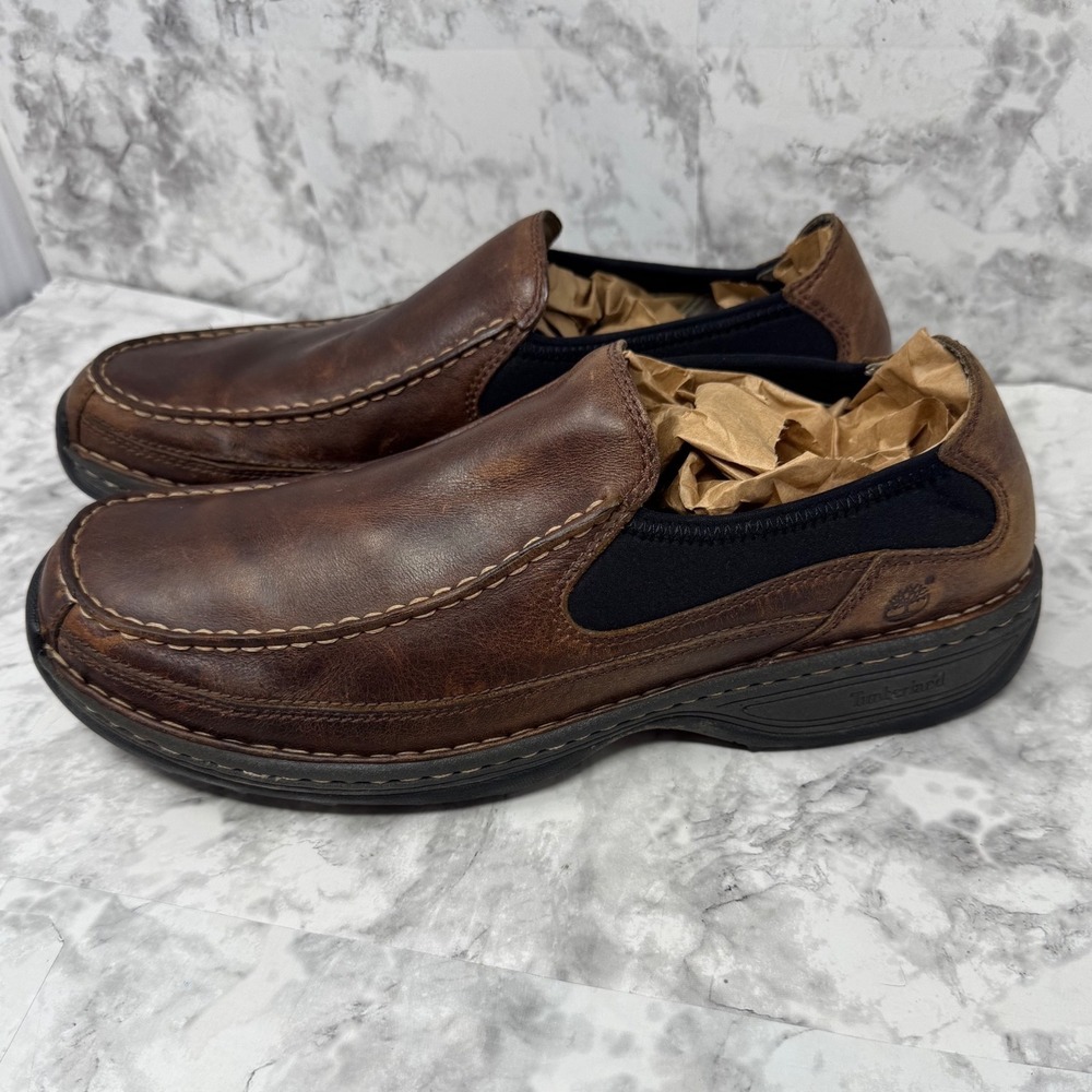 Timberland Mens 79072 Brown Leather Slip On Moc Toe Loafers Shoes Size 13 M
